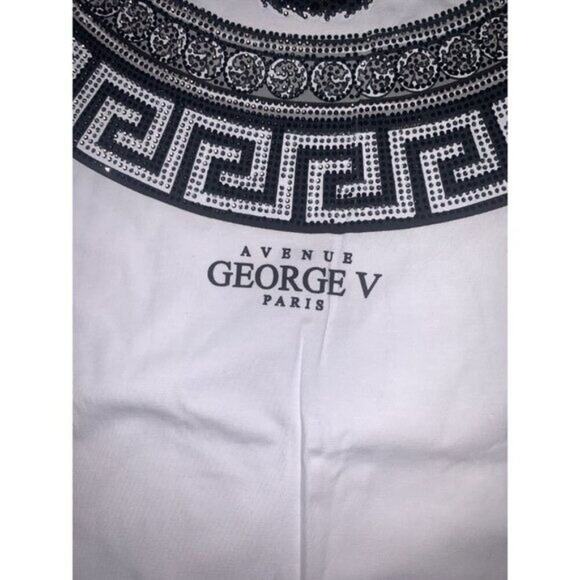AVENUE GEORGE V Paris Men's‎ White Graphic T-Shirt With Black Panther Rhinestone - Picture 10 of 14